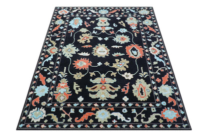 Azure Custom Made Traditional Oushak Black Hand Tufted Wool Rug.