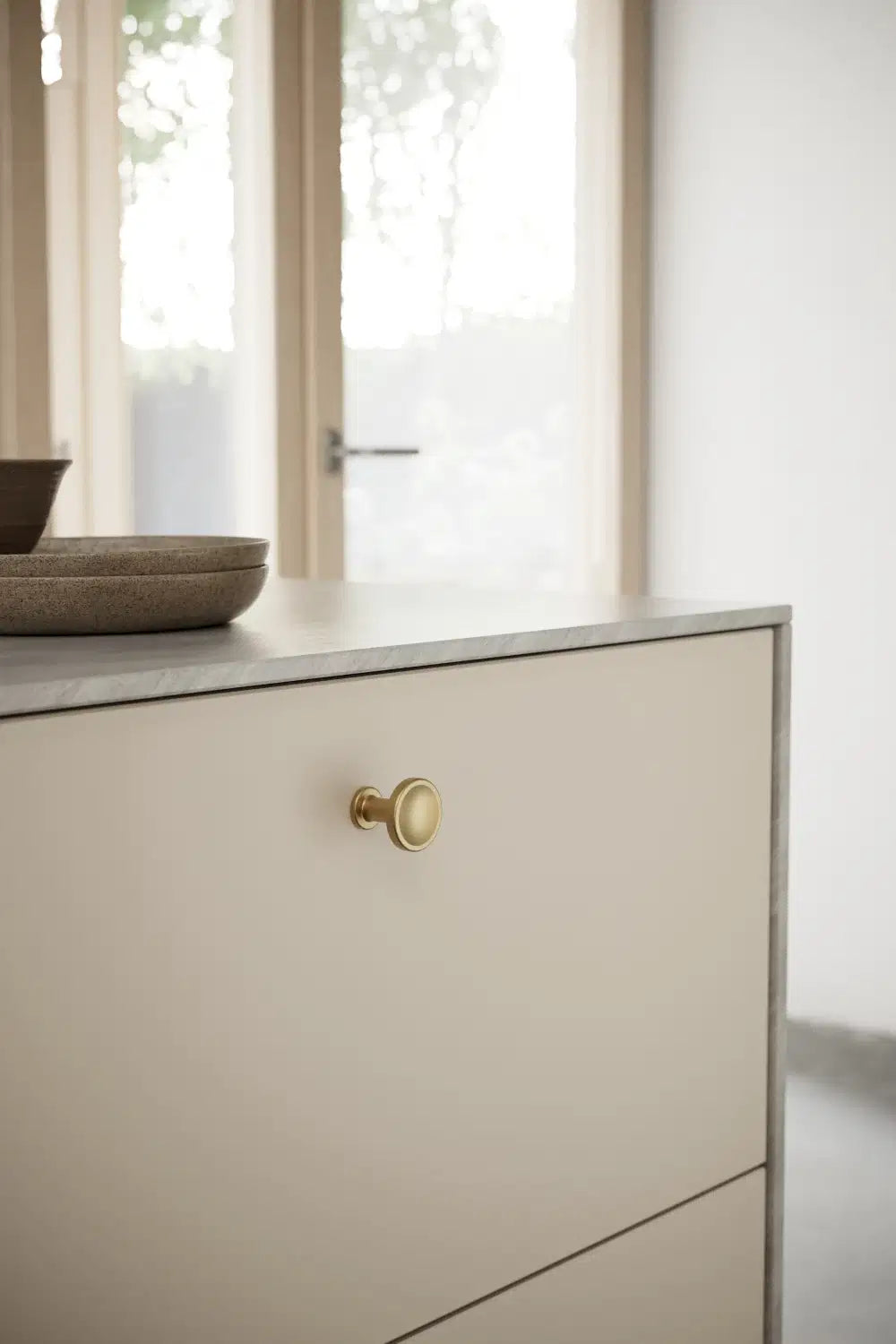 Dark Brushed Gold "Chateau" Cabinet Knobs and Drawer Pull.
