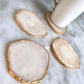 debelleo Barware White Agate Geode Coaster Natural Cut with Plated Edge
