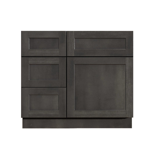 Riley & Higgs Bathroom Vanity 30 Inch Gray Stained Shaker Single Sink Bathroom Vanity with Drawers on the Left