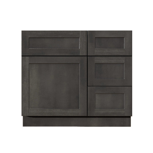 Riley & Higgs Bathroom Vanity 30 Inch Gray Stained Shaker Single Sink Bathroom Vanity with Drawers on the Right