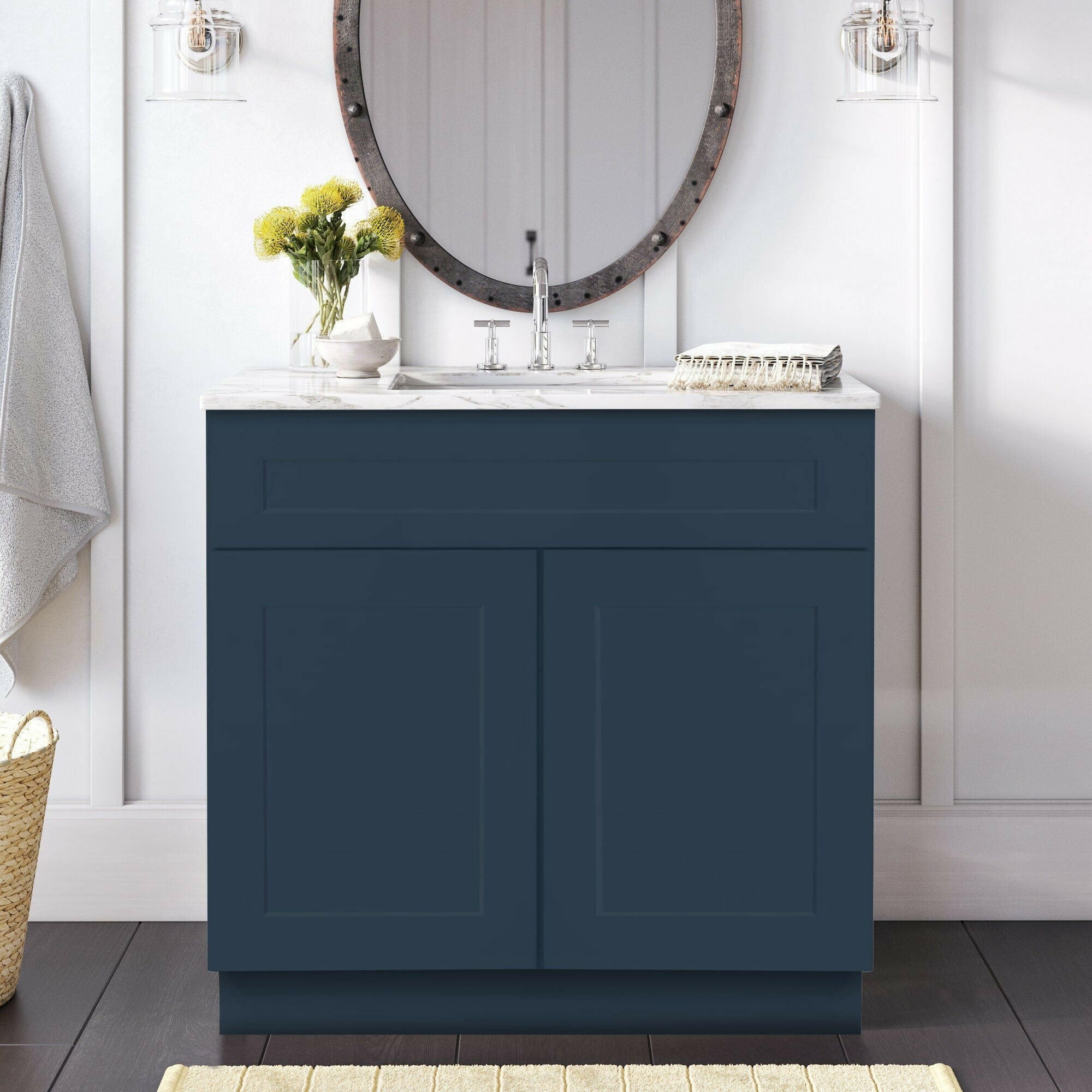 30 Inch Navy Blue Shaker Single Sink Bathroom Vanity | The Carpentry Shop Co.