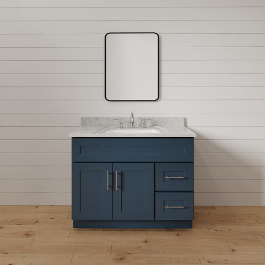 Riley & Higgs Bathroom Vanity 36 Inch Navy Blue Shaker Single Sink Bathroom Vanity