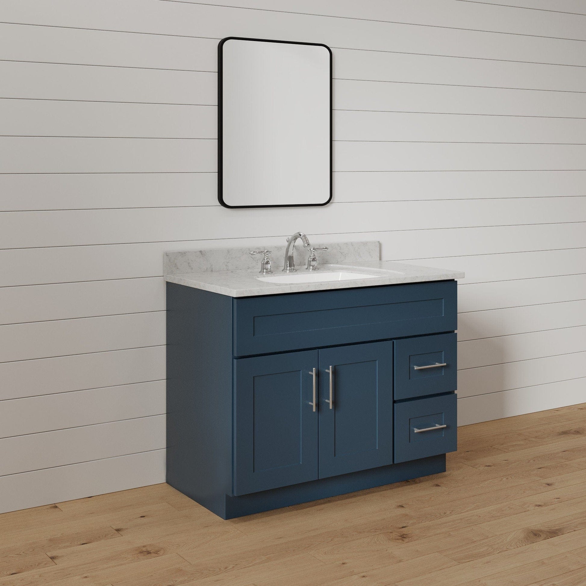 Riley & Higgs Bathroom Vanity 36 Inch Navy Blue Shaker Single Sink Bathroom Vanity