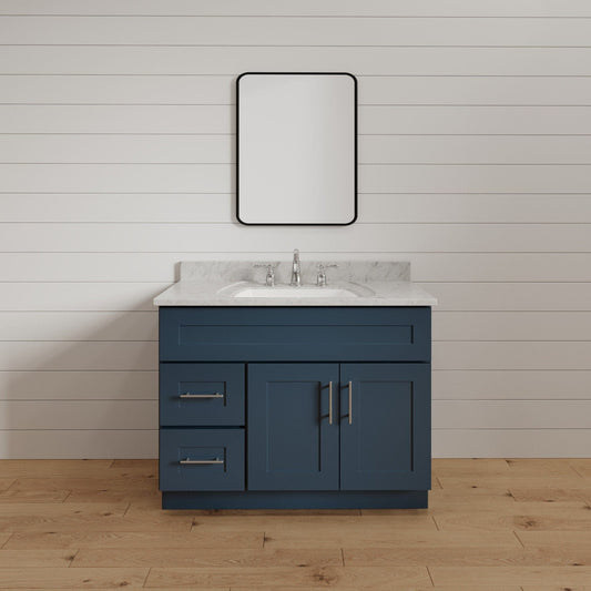 Riley & Higgs Bathroom Vanity 36 Inch Navy Blue Shaker Single Sink Bathroom Vanity with Drawers on the Left