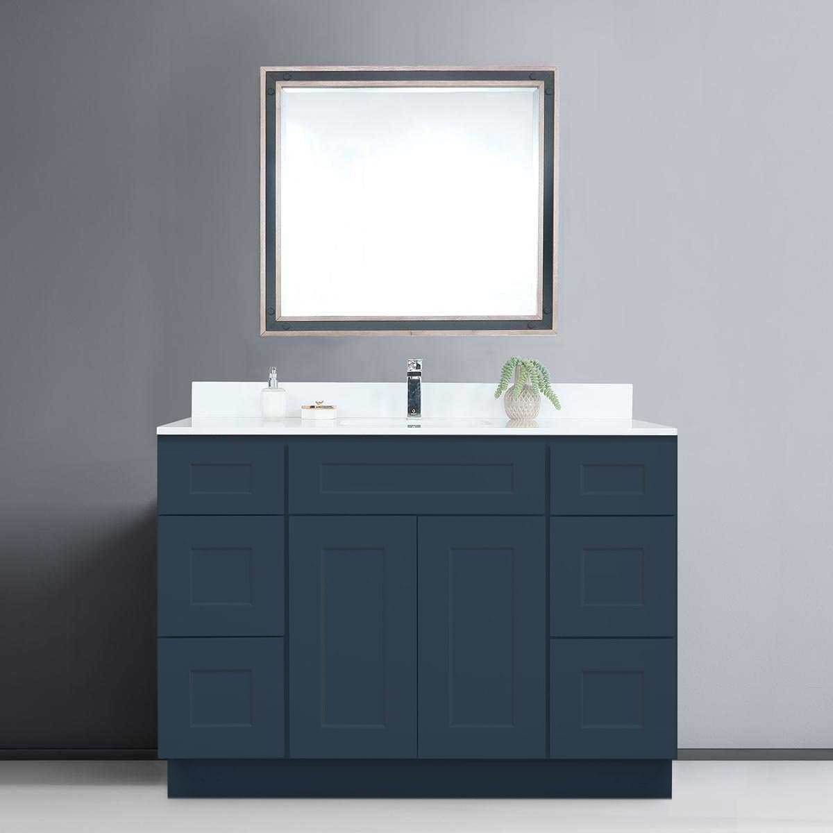 Riley & Higgs Bathroom Vanity 48 Inch Navy Blue Shaker Single Sink Bathroom Vanity with Drawers