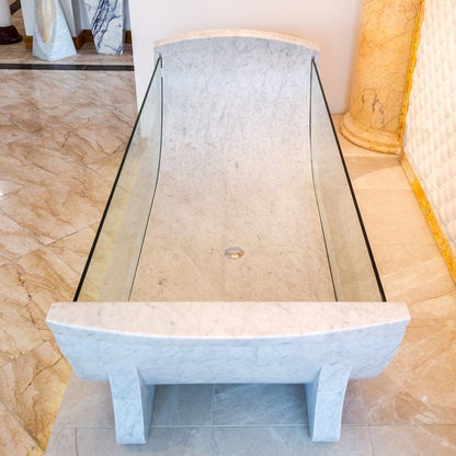 Villohome | Online Flooring Shop Bathtubs Marble/Glass / (W)32" (L)79" (H)24" / Polished Carrara White Marble Bathtub Strong Tempered Glass Side Walls Polished (W)32" (L)79" (H)24" Carrara White Marble Bathtub Strong Tempered Glass Side Walls Polished (W)32" (L)79" (H)24"