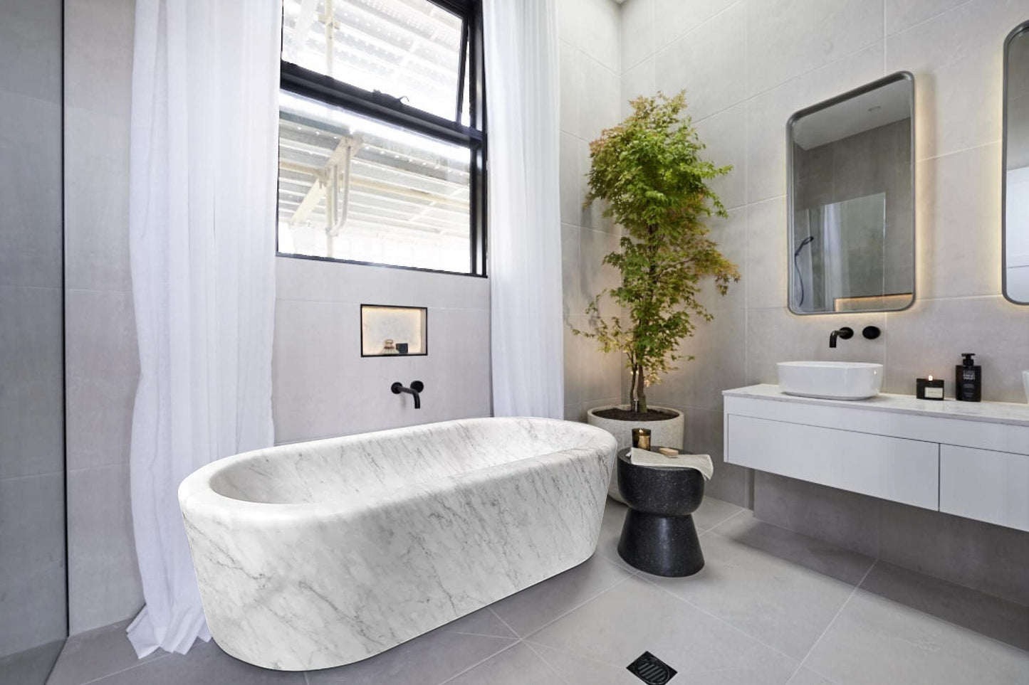 Villohome | Online Flooring Shop Bathtubs Marble / (W)32" (L)70" (H)20" / Polished Imperial White Marble Bathtub Hand-carved from Solid Marble Block (W)32" (L)70" (H)20" Imperial White Marble Bathtub Hand-carved from Solid Marble Block (W)32" (L)70" (H)20"