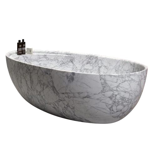 Villohome | Online Flooring Shop Bathtubs Marble / (W)32" (L)68" (H)20" / Polished Statuario White Marble Bathtub Hand-carved from Solid Marble Block (W)32" (L)68" (H)20" Statuario White Marble Bathtub Hand-carved from Solid Marble Block (W)32" (L)68" (H)20"