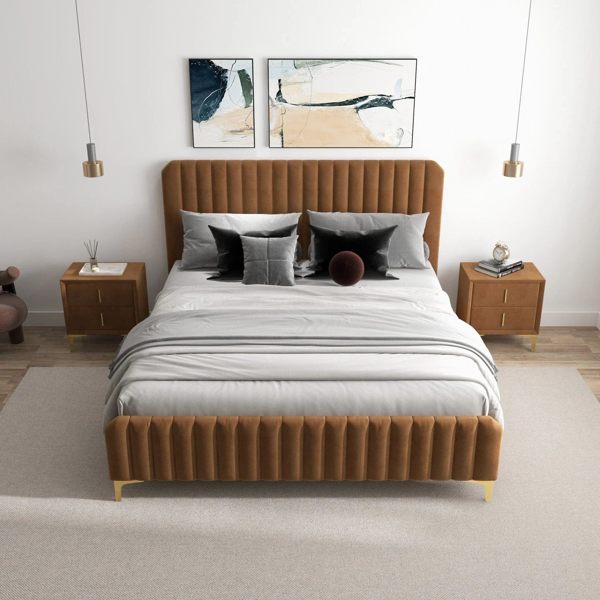 Ashcroft Furniture Co Bed Bethany Velvet Upholstered Platform Bed