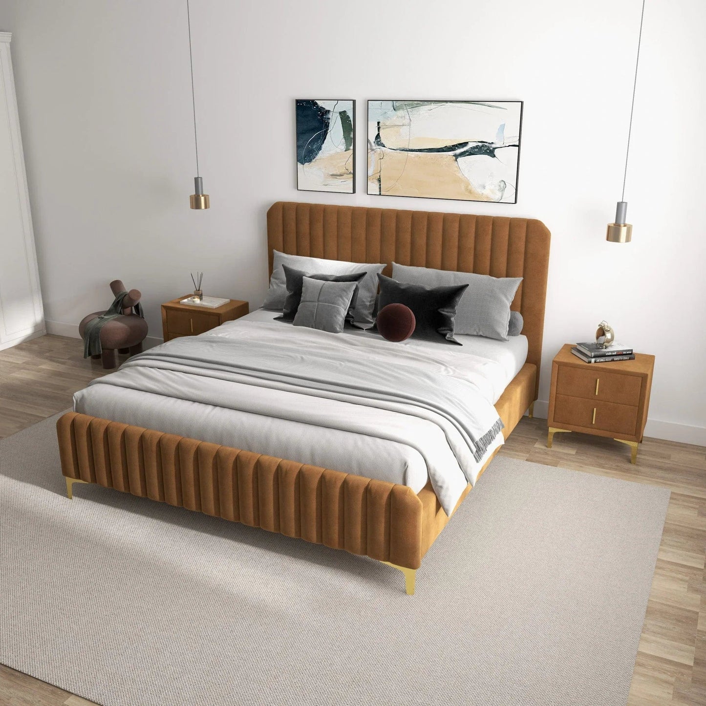 Ashcroft Furniture Co Bed Bethany Velvet Upholstered Platform Bed