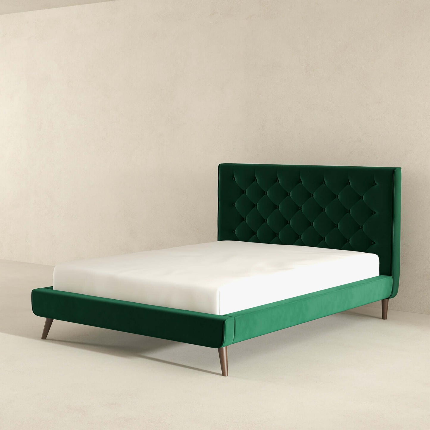 Dillon Mid-Century Modern Dark Green Velvet Platform Bed(Queen Size).