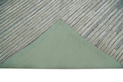 Modern Stripe Pattern Beige and Gray Hand Tufted Wool and Silk Area Rug.
