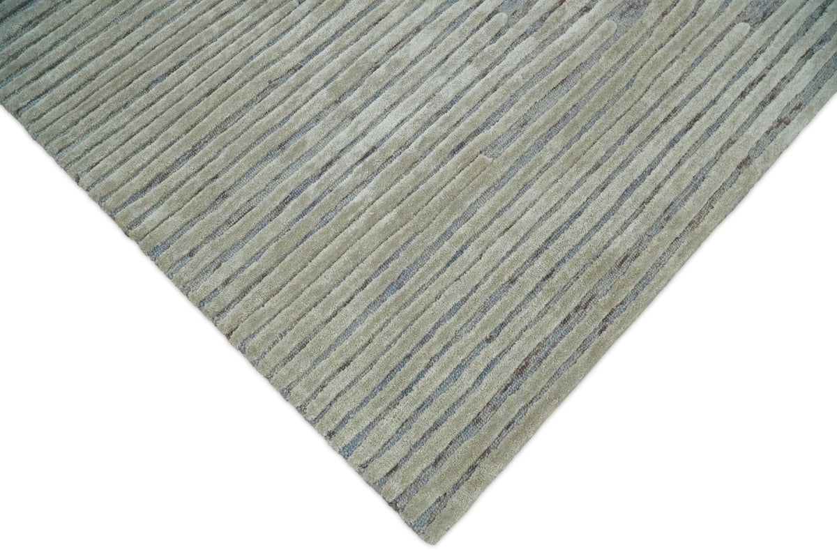 Modern Stripe Pattern Beige and Gray Hand Tufted Wool and Silk Area Rug.