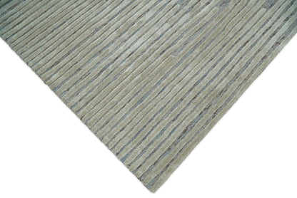 Modern Stripe Pattern Beige and Gray Hand Tufted Wool and Silk Area Rug.