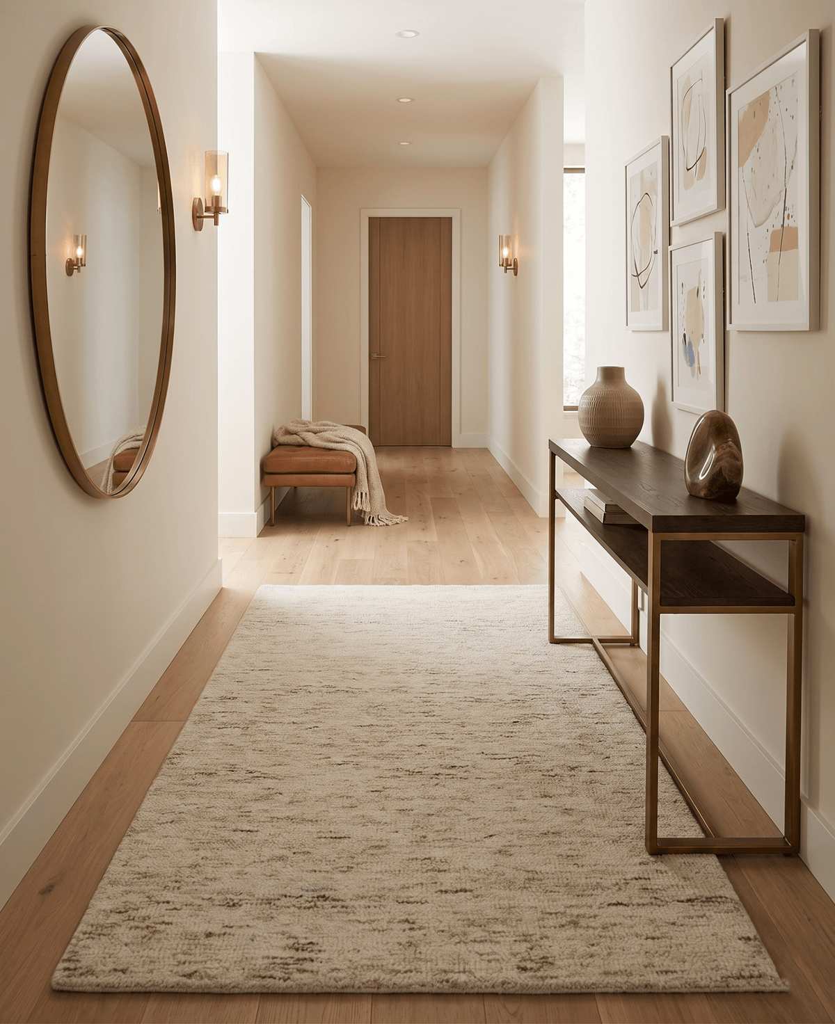 Beige and Brown Modern Abstract Hand Tufted Natural Wool Area Rug.