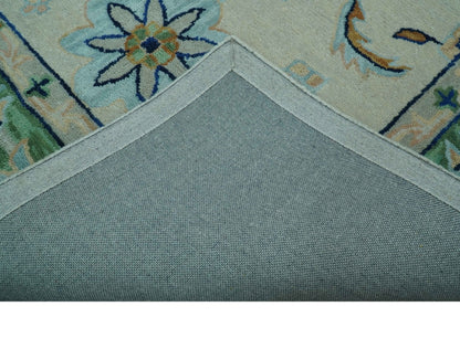 Beige and Green traditional Floral Oriental Oushak Hand Tufted Multi Size wool rug.