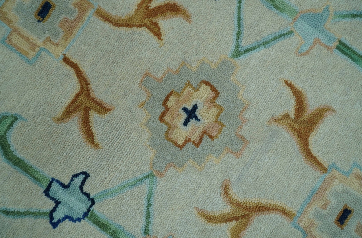 Beige and Green traditional Floral Oriental Oushak Hand Tufted Multi Size wool rug.