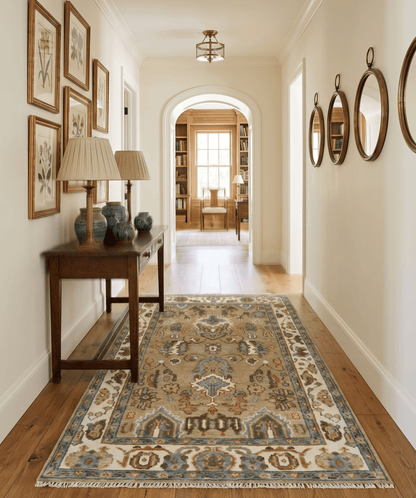Beige and Ivory Hand knotted Traditional Oriental Oushak Multi Size Wool Area Rug.