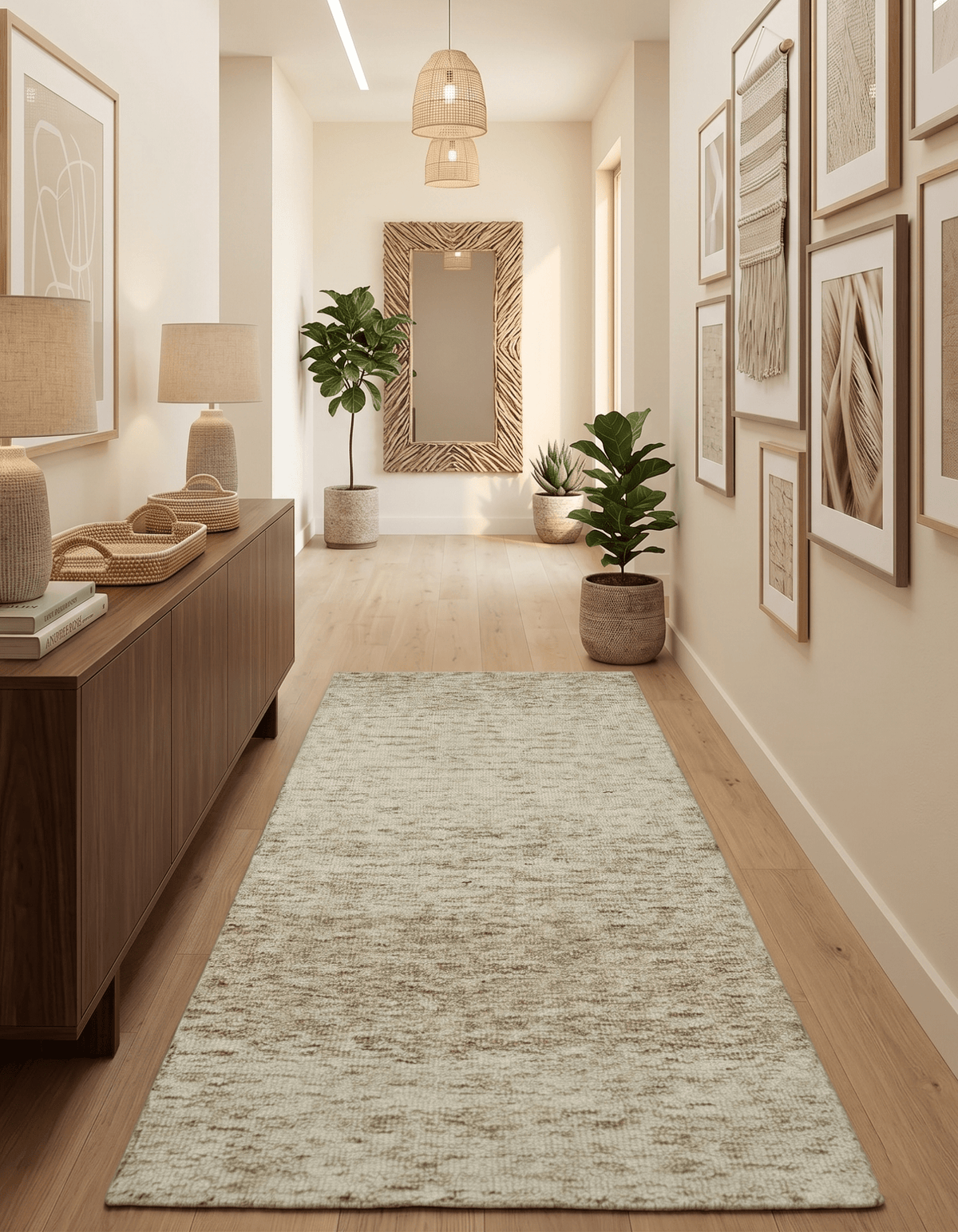 Beige and Ivory Modern Solid Hand Woven Wool Rug.