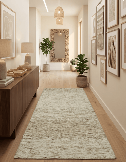 Beige and Ivory Modern Solid Hand Woven Wool Rug.