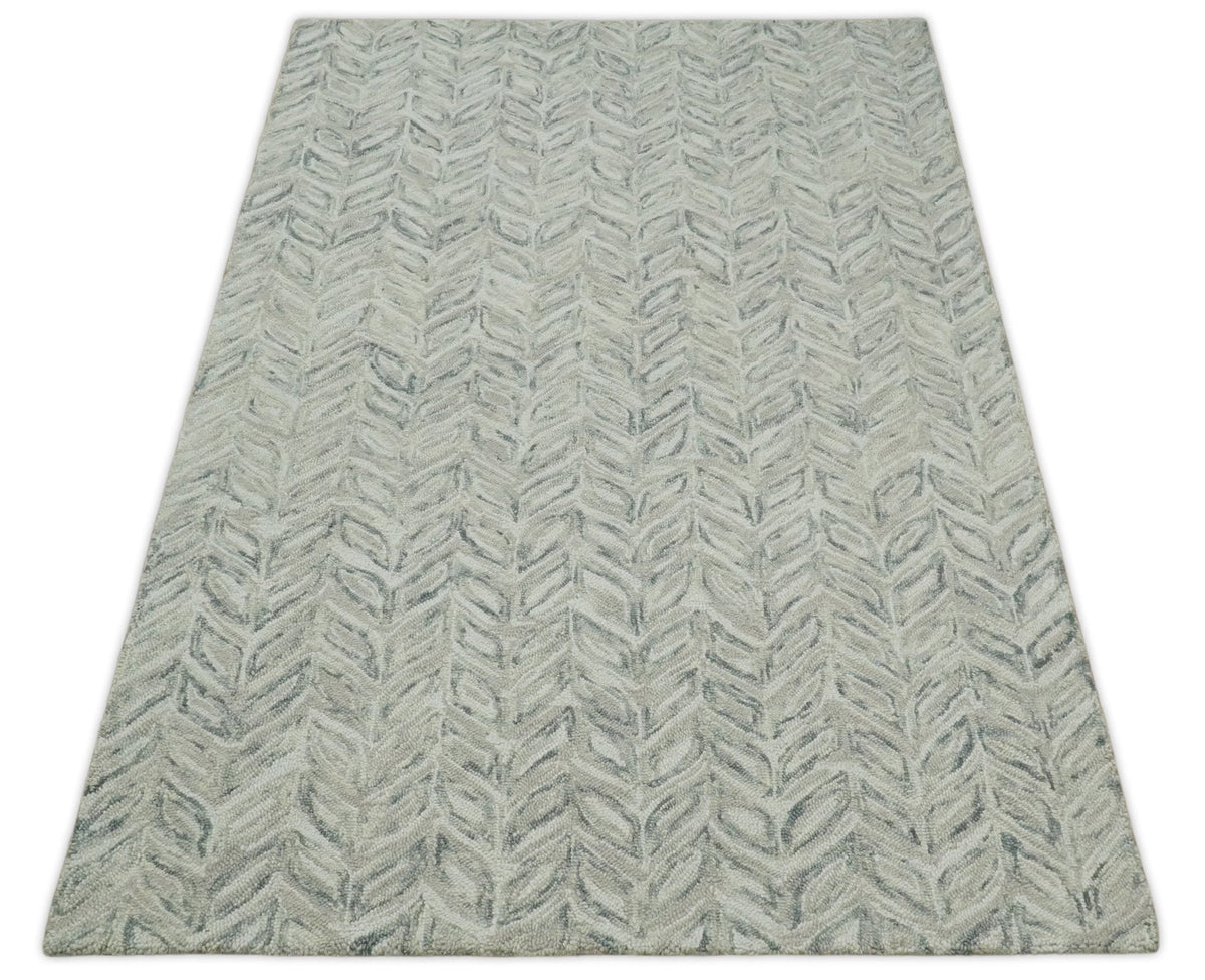 Custom Made Modern Contemporary Beige And Gray Hand Tufted Wool Rug.