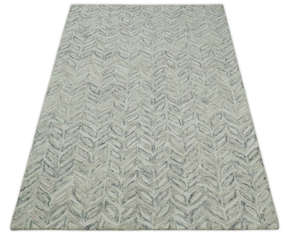Custom Made Modern Contemporary Beige And Gray Hand Tufted Wool Rug.