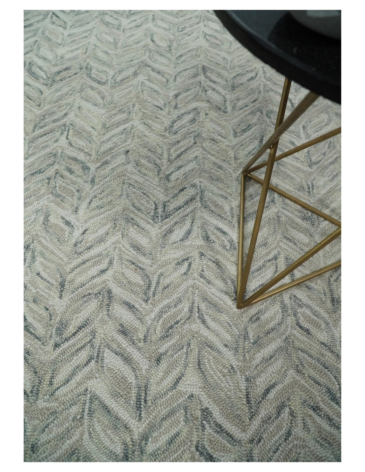 Custom Made Modern Contemporary Beige And Gray Hand Tufted Wool Rug.