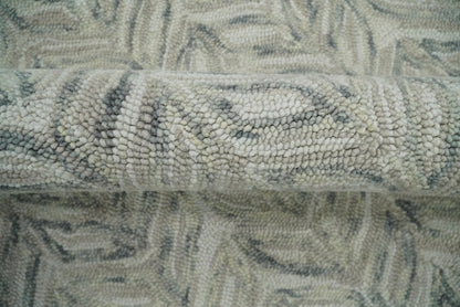 Custom Made Modern Contemporary Beige And Gray Hand Tufted Wool Rug.