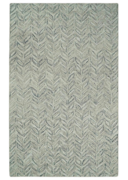 Custom Made Modern Contemporary Beige And Gray Hand Tufted Wool Rug.
