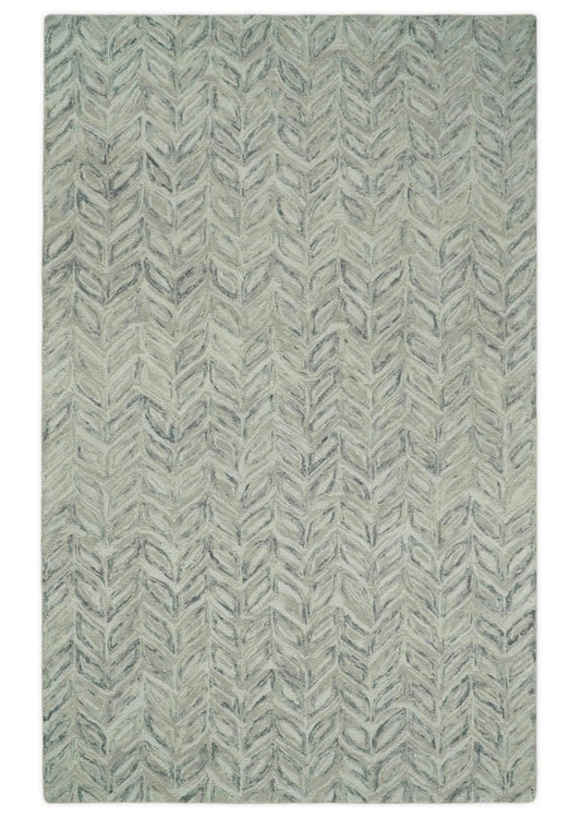 Custom Made Modern Contemporary Beige And Gray Hand Tufted Wool Rug.