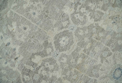 Beige and Silver Custom Made Antique Style Distressed Finished Low Pile wool Area Rug.