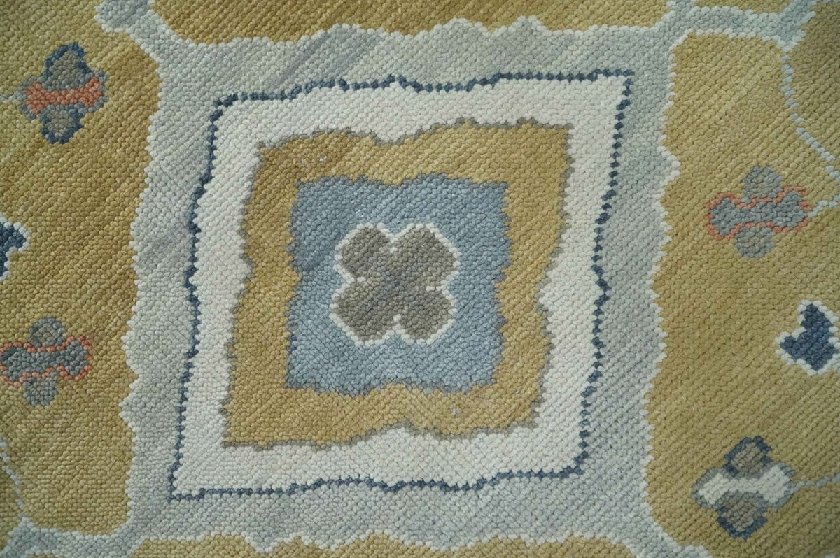 Beige, Blue and Ivory Hand Knotted Traditional Wool Area Rug.