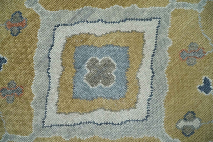Beige, Blue and Ivory Hand Knotted Traditional Wool Area Rug.