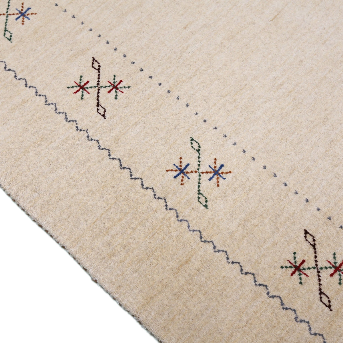 Beige Border Design Hand Loomed Wool Area Rug.