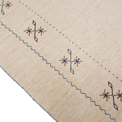 Beige Border Design Hand Loomed Wool Area Rug.