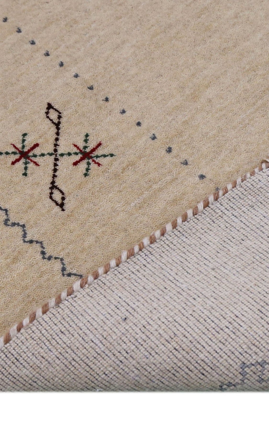 Beige Border Design Hand Loomed Wool Area Rug.
