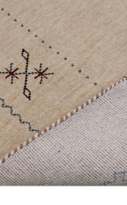 Beige Border Design Hand Loomed Wool Area Rug.