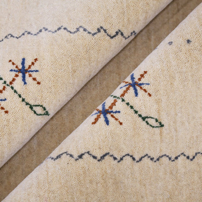 Beige Border Design Hand Loomed Wool Area Rug.