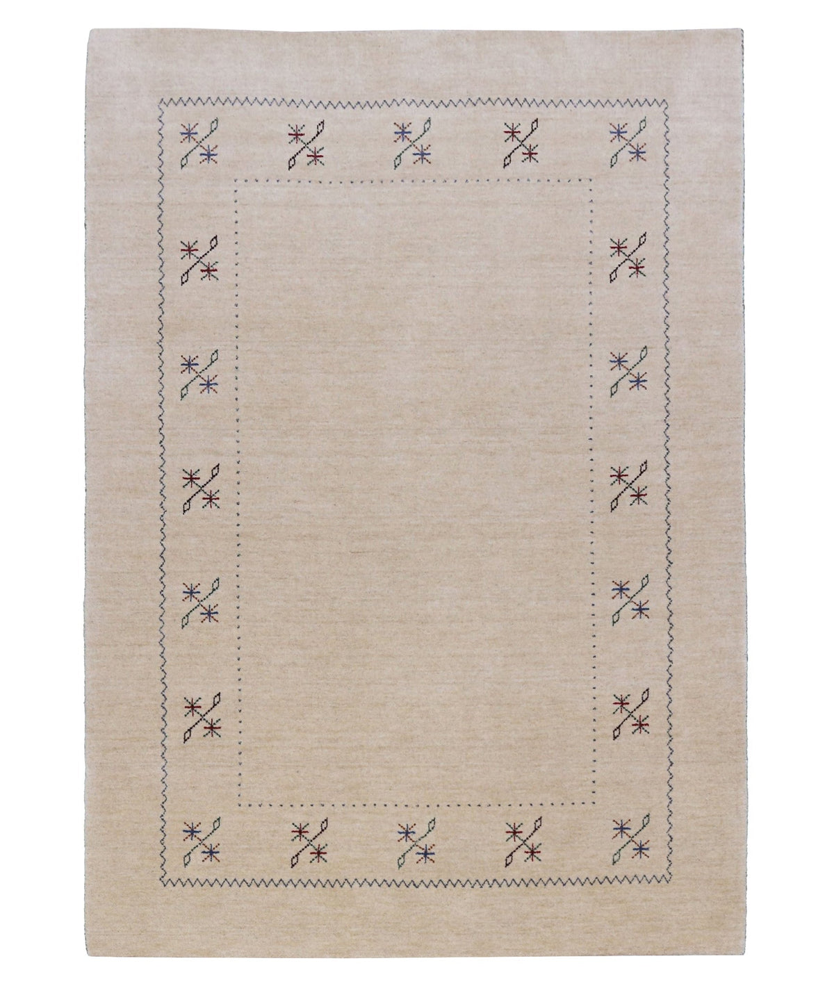 Beige Border Design Hand Loomed Wool Area Rug.
