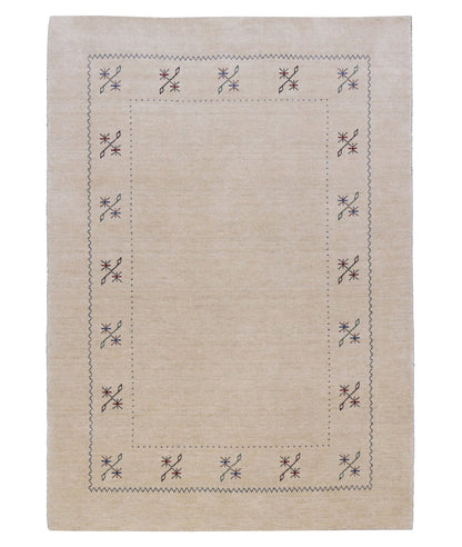 Beige Border Design Hand Loomed Wool Area Rug.