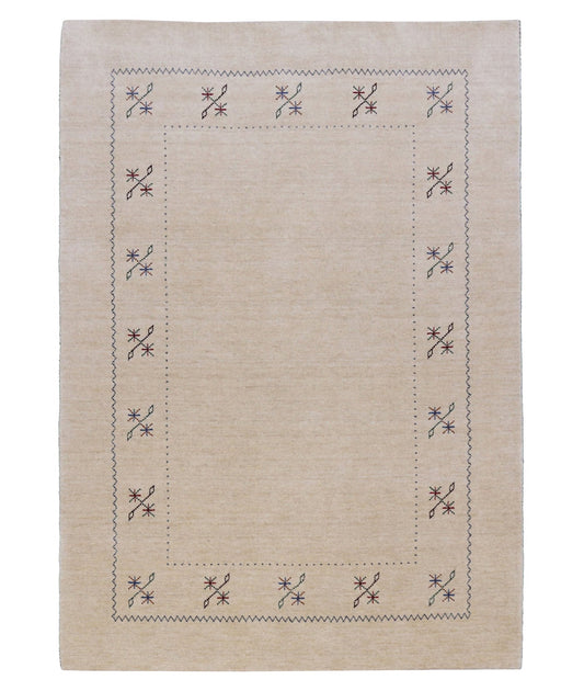 Beige Border Design Hand Loomed Wool Area Rug.