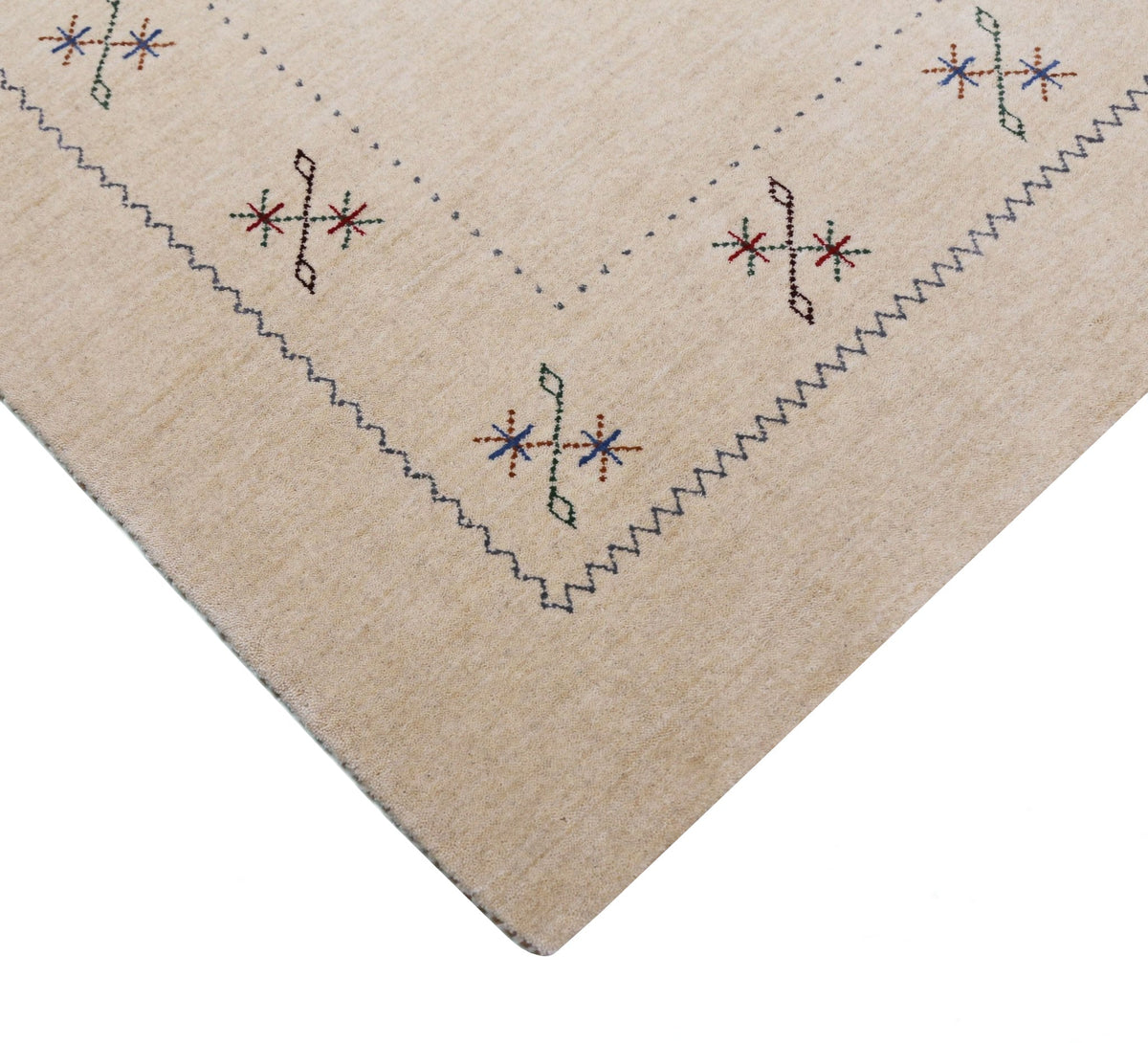 Beige Border Design Hand Loomed Wool Area Rug.