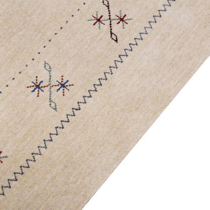 Beige Border Design Hand Loomed Wool Area Rug.