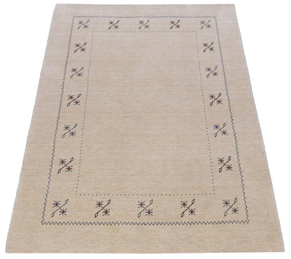 Beige Border Design Hand Loomed Wool Area Rug.