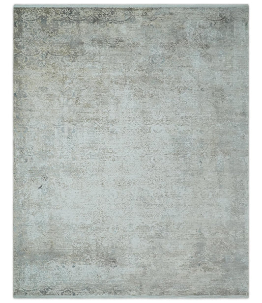 3x5 Beige, Brown and Silver Antique Finish Silk Area Rug.