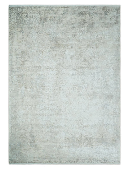 3x5 Beige, Brown and Silver Antique Finish Silk Area Rug.