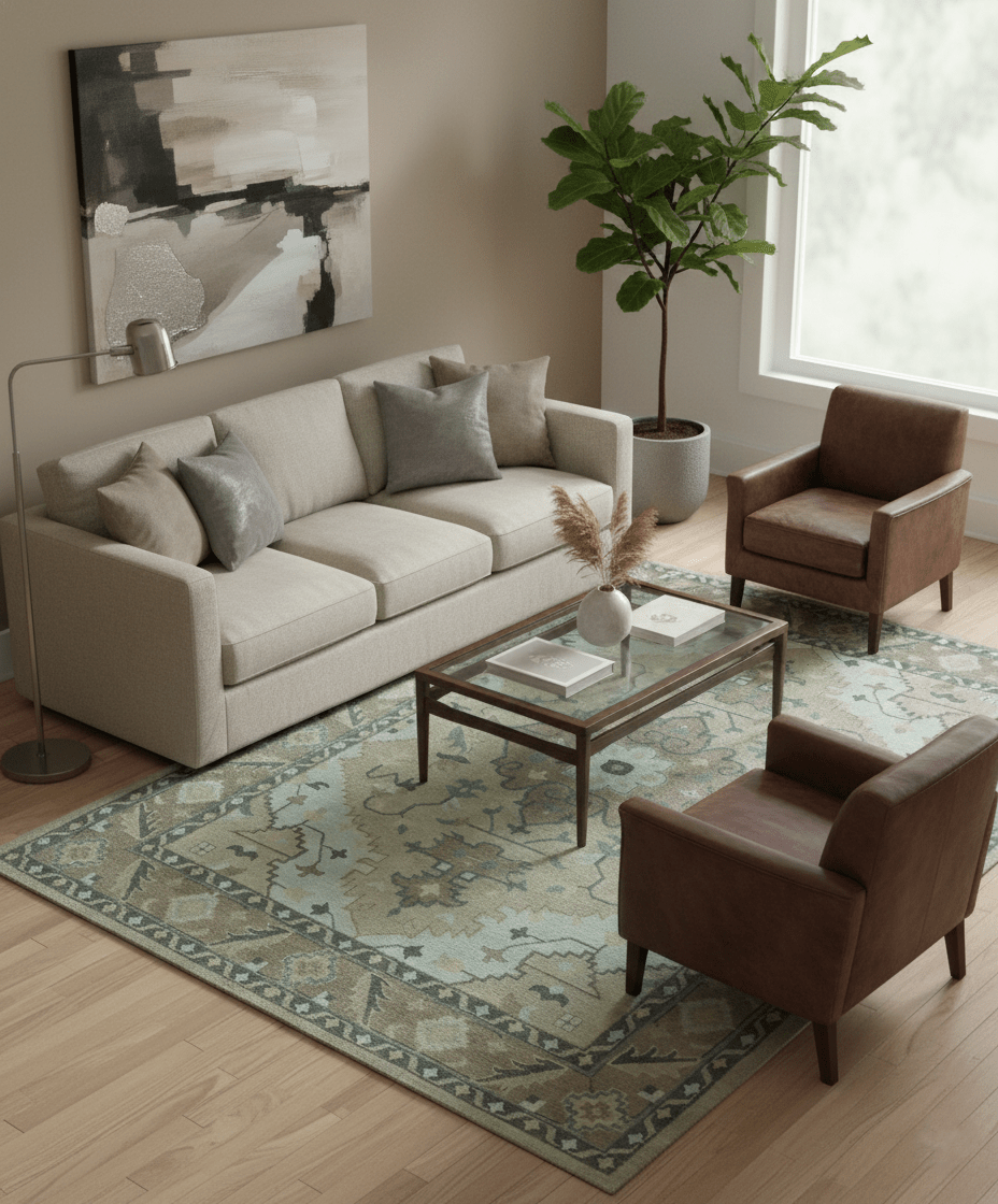 Beige, Brown and Silver Hand Knotted Traditional Multi size wool Area Rug.