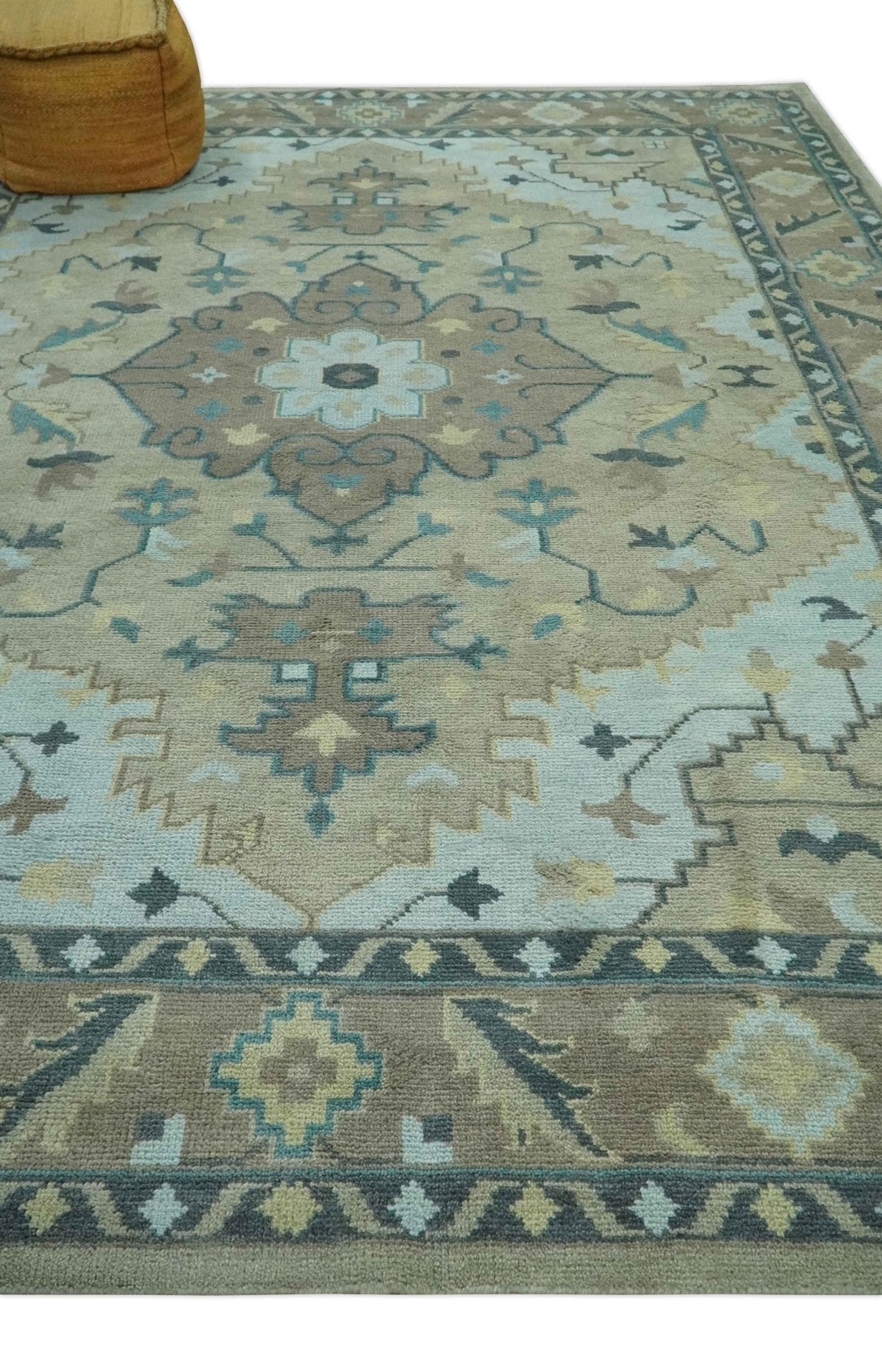 Beige, Brown and Silver Hand Knotted Traditional Multi size wool Area Rug.