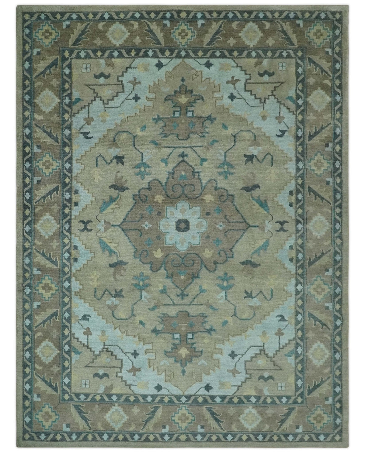 Beige, Brown and Silver Hand Knotted Traditional Multi size wool Area Rug.